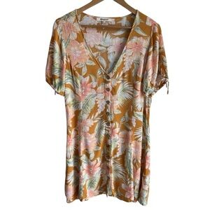 Rip Curl Tropical Button Front Dress Sz S Floral Knee Length Beachy Vacation EUC